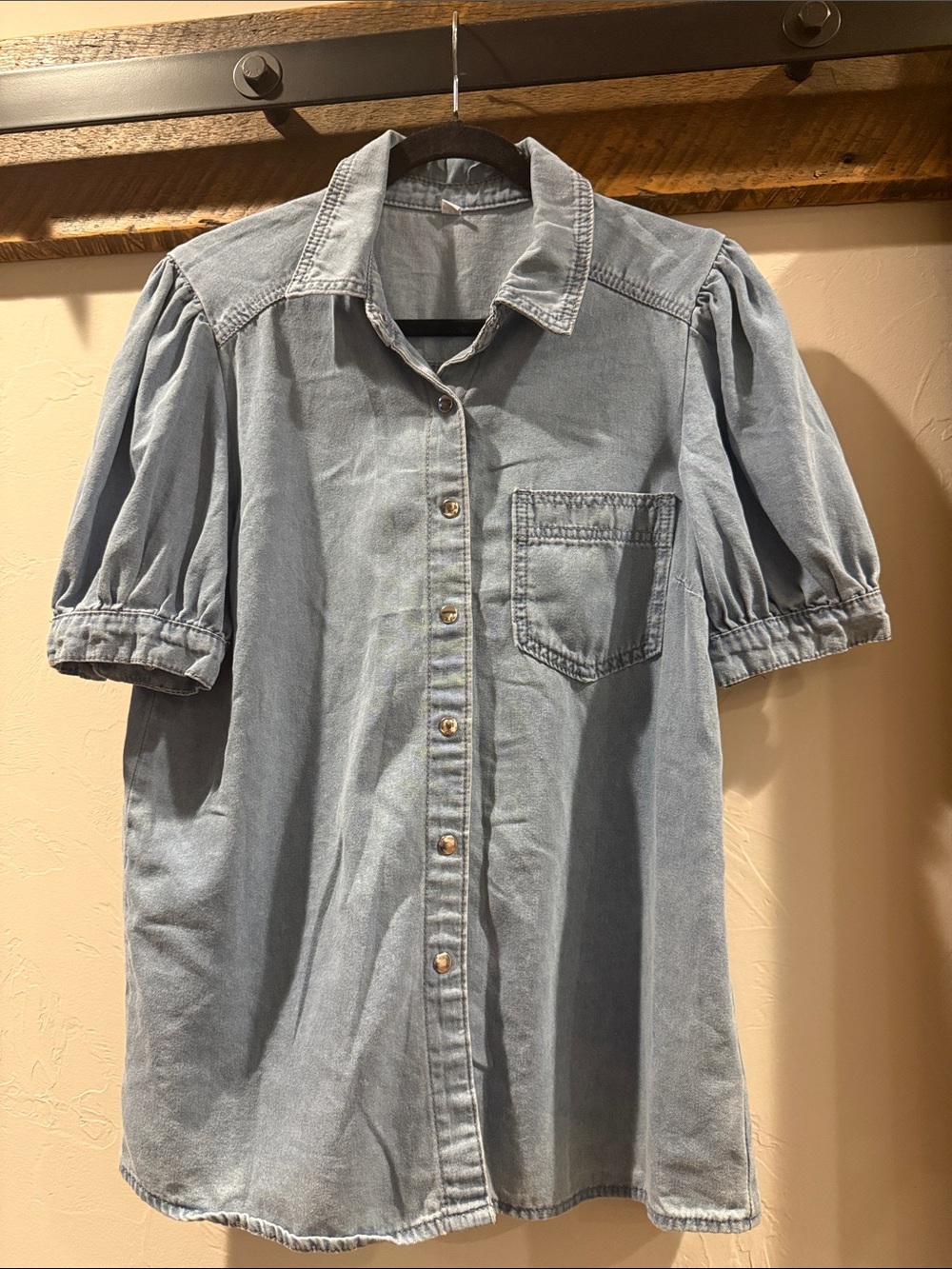 Light Blue Denim Short-Sleeve Button-Up Shirt..so soft
